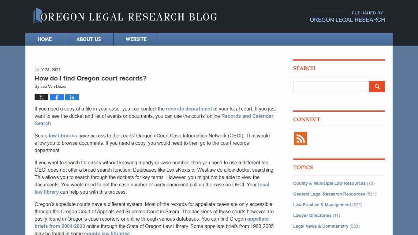 How do I find Oregon court records? — Oregon Legal Research Blog — July 28, 2023