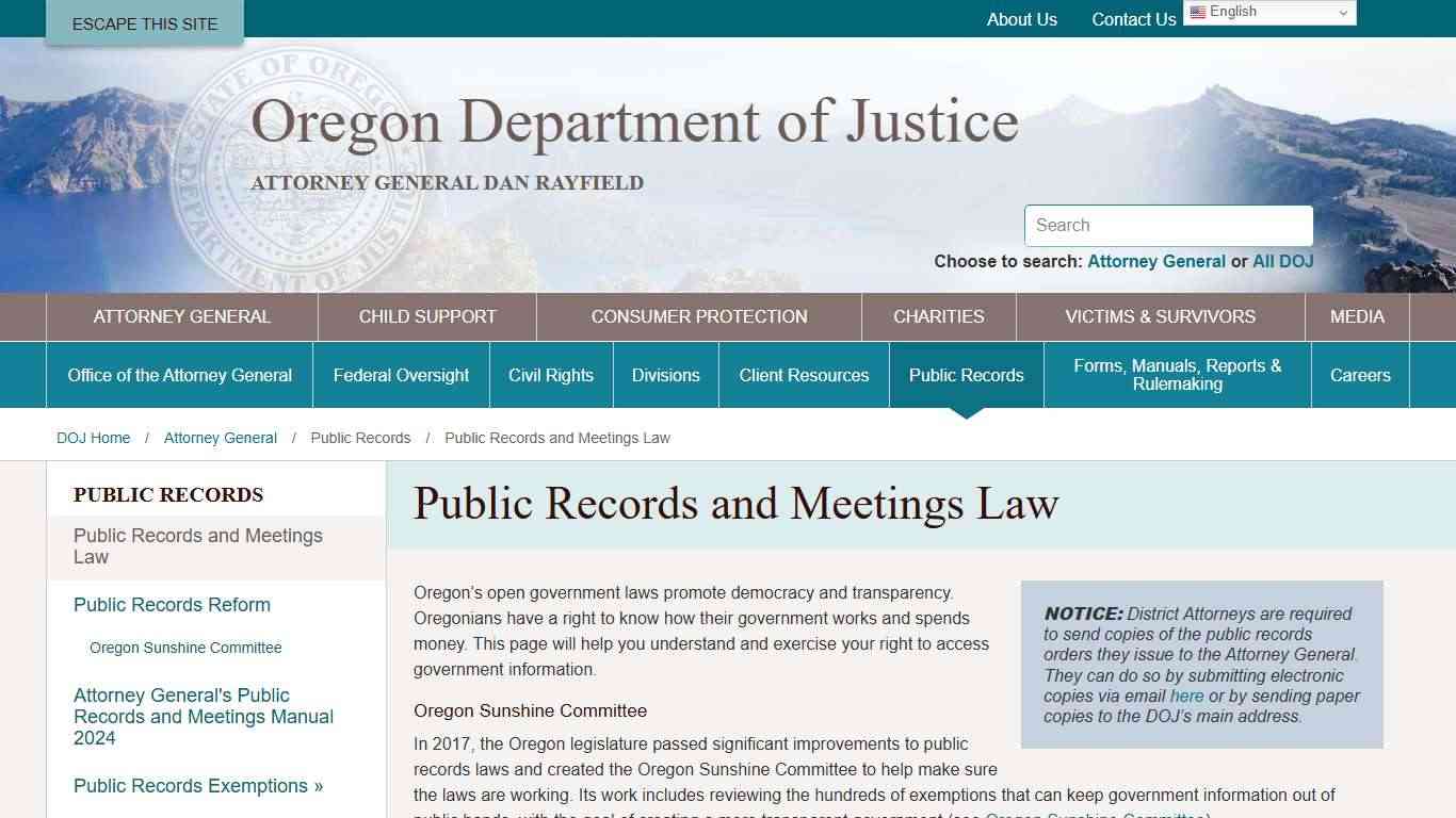 Public Records and Meetings Law - Oregon Department of Justice